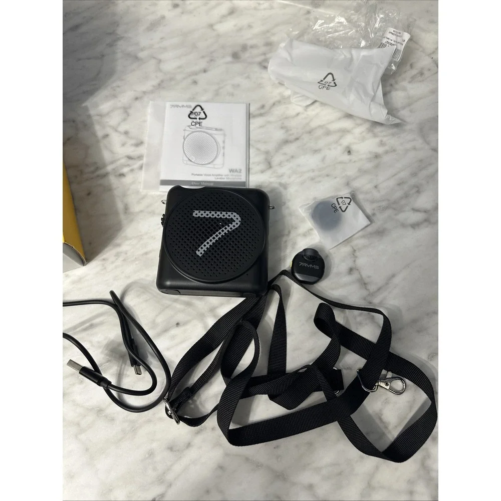 7RYMS WA2 Wireless Voice Amplifier for Teachers with Magnetic Lavalier Mic, Wire